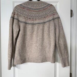 Caslon Cream Crewneck Sweater with Blue and Pink Fair Isle Detail